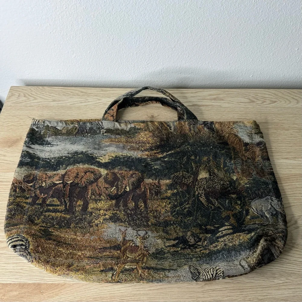 Unbranded‎ Vintage Safari Elephant Tapestry Hand Bag Tote - Damaged SEE DETAILS